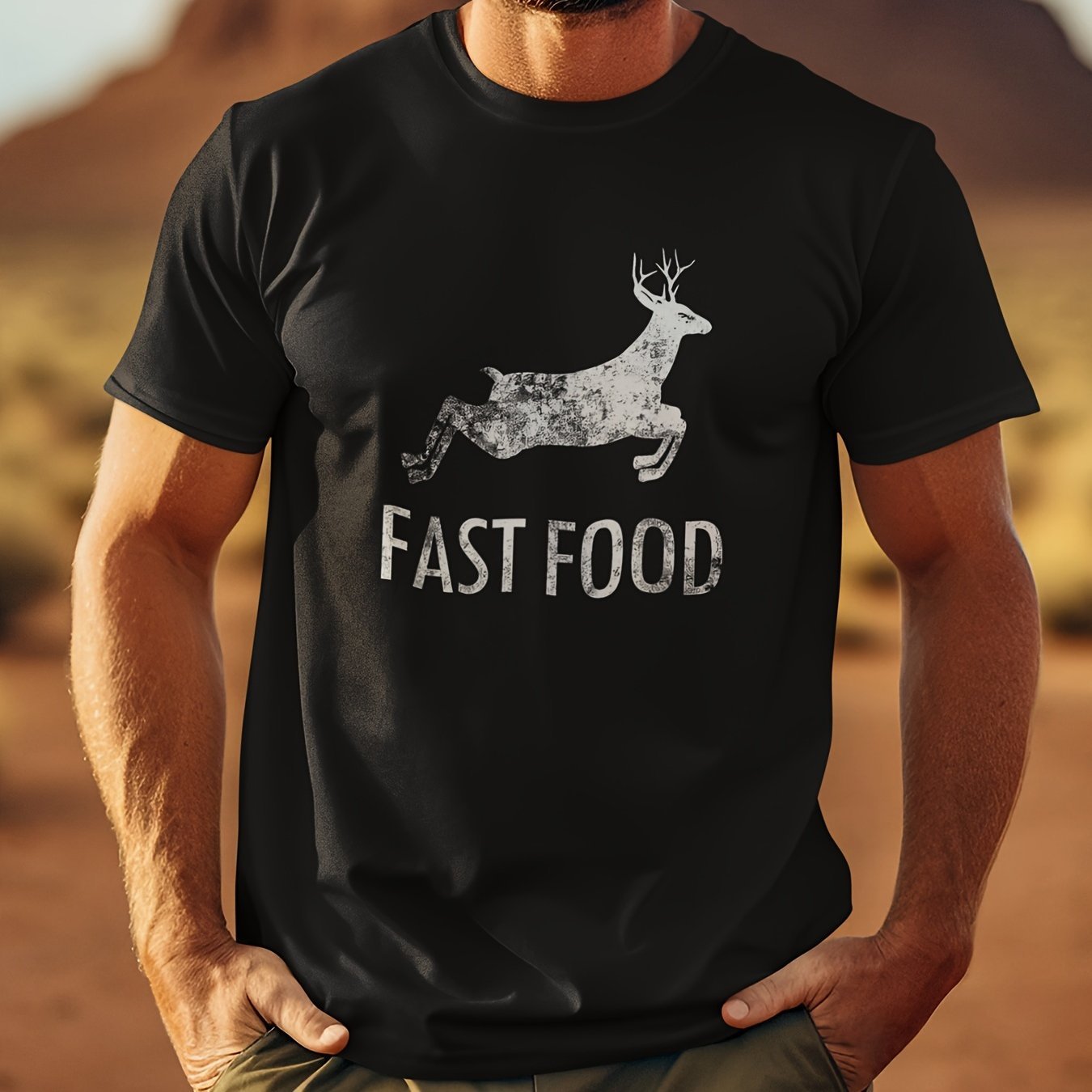 Men's Front Printed Short Sleeved T-shirt Top - Fast Food - Gift For Hunters