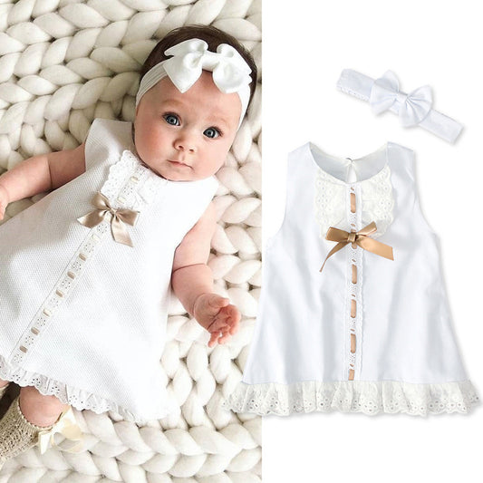 Girls baby sleeveless dress with bow