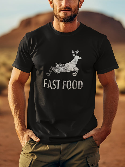 Men's Front Printed Short Sleeved T-shirt Top - Fast Food - Gift For Hunters