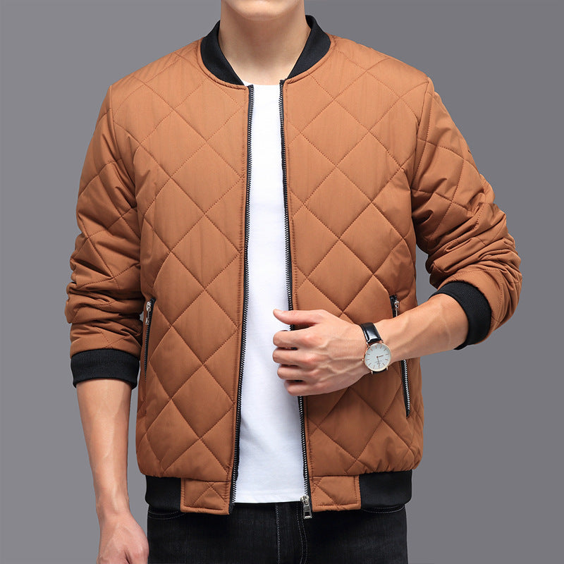 Fashion Rhombic-sewing Design Thickened Baseball Jacket