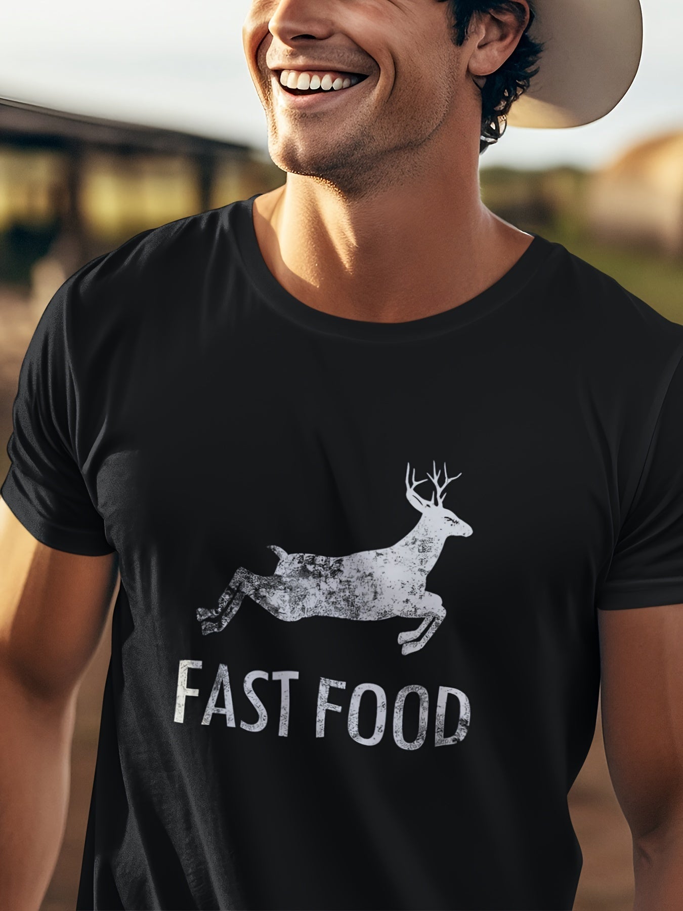 Men's Front Printed Short Sleeved T-shirt Top - Fast Food - Gift For Hunters